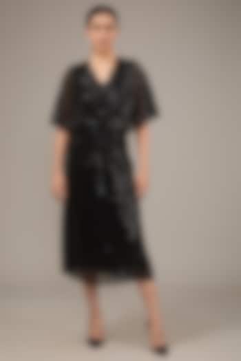 Black Sheeted Fabric Draped Dress by Rohit Gandhi & Rahul Khanna