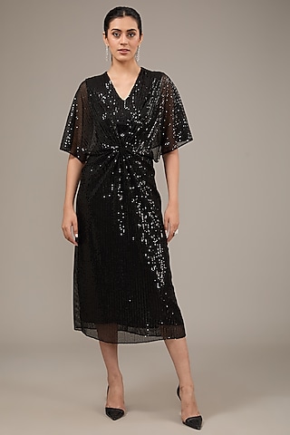Black Sheeted Fabric Draped Dress by Rohit Gandhi & Rahul Khanna