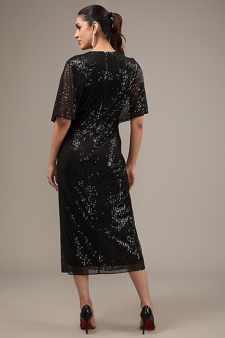 Black Sheeted Fabric Draped Cocktail Dress by Rohit Gandhi & Rahul Khanna at Pernia's Pop Up Shop