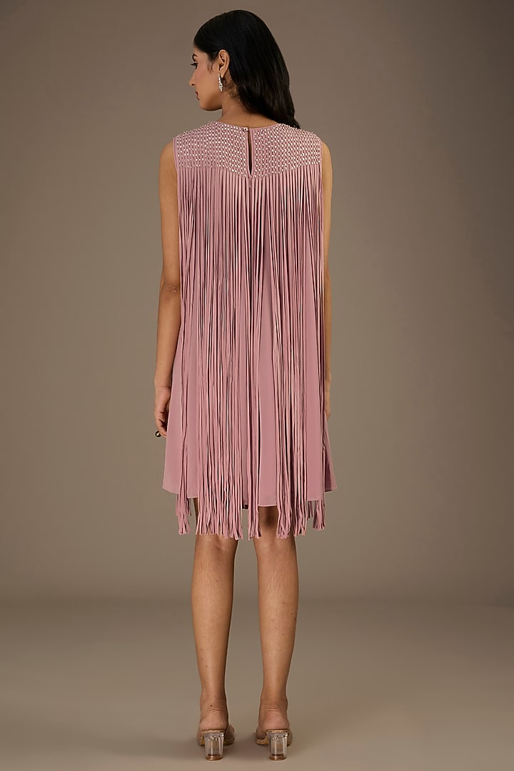 Light Pink Viscose Beads Embellished Fringed Mini Cocktail Dress by Rohit Gandhi & Rahul Khanna at Pernia's Pop Up Shop