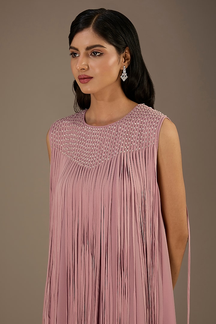 Light Pink Viscose Beads Embellished Fringed Mini Cocktail Dress by Rohit Gandhi & Rahul Khanna at Pernia's Pop Up Shop