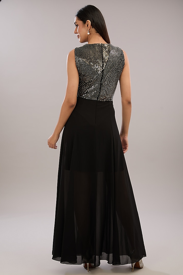 Black Silk Embroidered Layered Cocktail Dress by Rohit Gandhi & Rahul Khanna at Pernia's Pop Up Shop