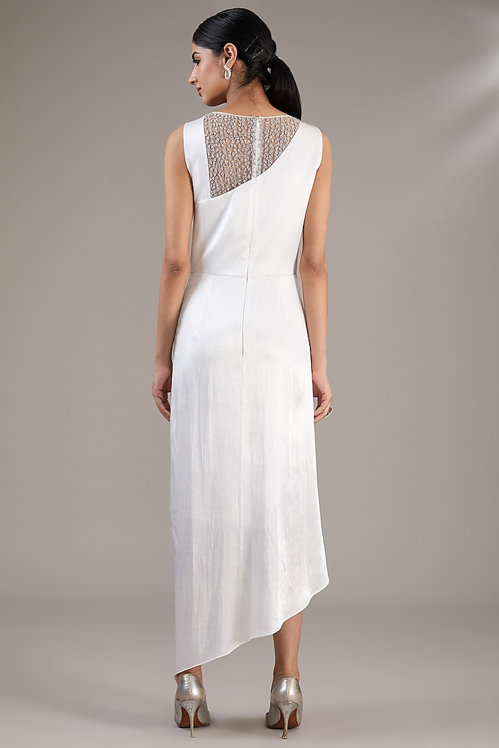 White Poly Satin Embellished Draped Cocktail Dress by Rohit Gandhi & Rahul Khanna at Pernia's Pop Up Shop