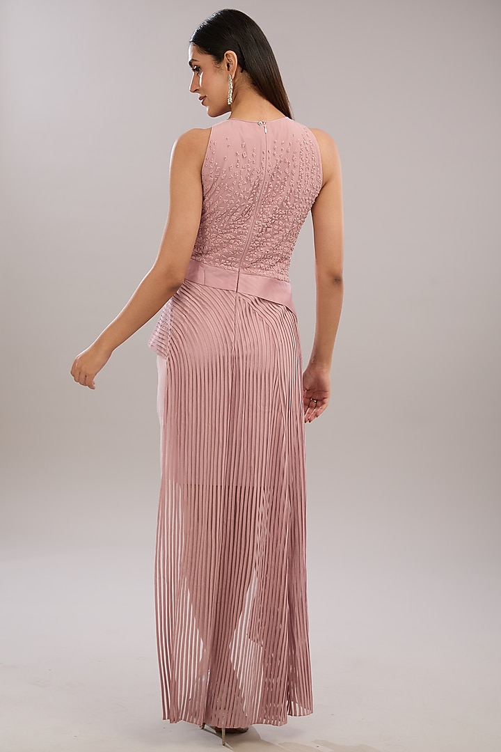 Light Pink Tulle Bead Embellished Asymmetric Cocktail Dress by Rohit Gandhi & Rahul Khanna at Pernia's Pop Up Shop