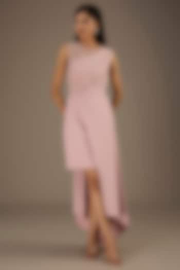 Light Pink Tulle Beads Embellished Asymmetric Wrap Dress by Rohit Gandhi & Rahul Khanna at Pernia's Pop Up Shop