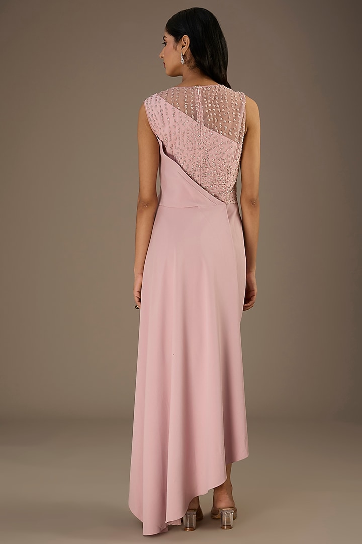 Light Pink Tulle Beads Embellished Asymmetric Wrap Cocktail Dress by Rohit Gandhi & Rahul Khanna at Pernia's Pop Up Shop