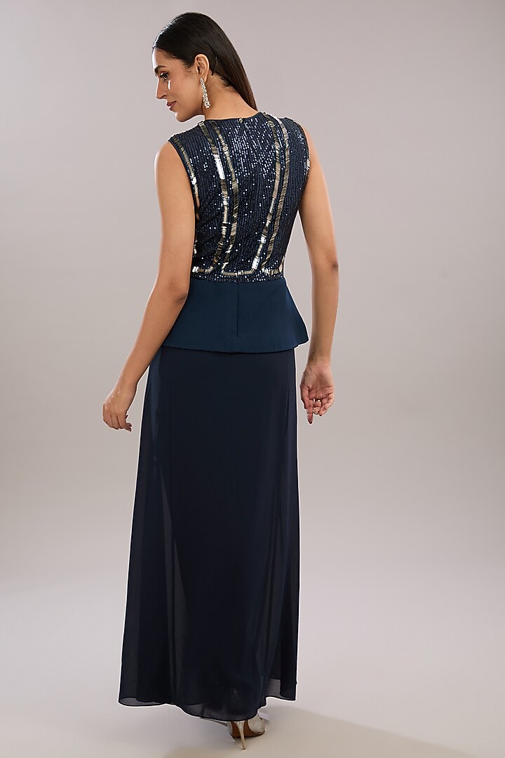 Navy Crepe Metallic Embroidered Maxi Dress by Rohit Gandhi & Rahul Khanna at Pernia's Pop Up Shop 2026 Navy Crepe Metallic Embroidered Maxi Dress by Rohit Gandhi & Rahul Khanna at Pernia's Pop Up Shop 2026
