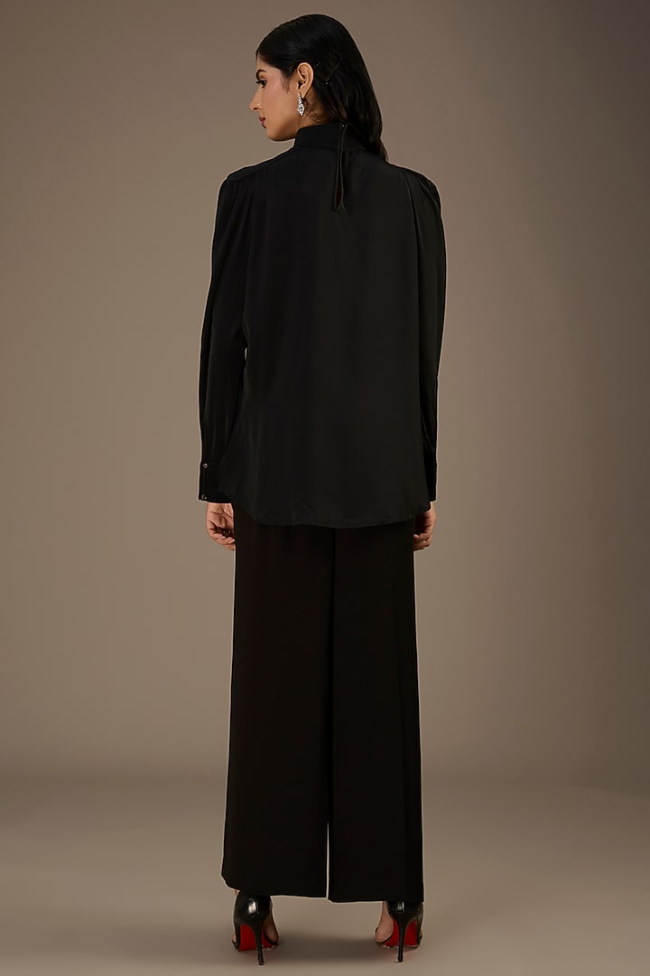 Black Georgette Metallic Ring Top by Rohit Gandhi & Rahul Khanna at Pernia's Pop Up Shop