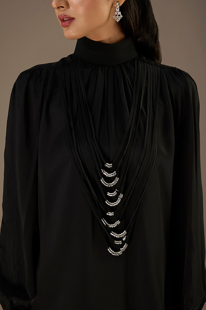 Black Georgette Metallic Ring Top by Rohit Gandhi & Rahul Khanna at Pernia's Pop Up Shop