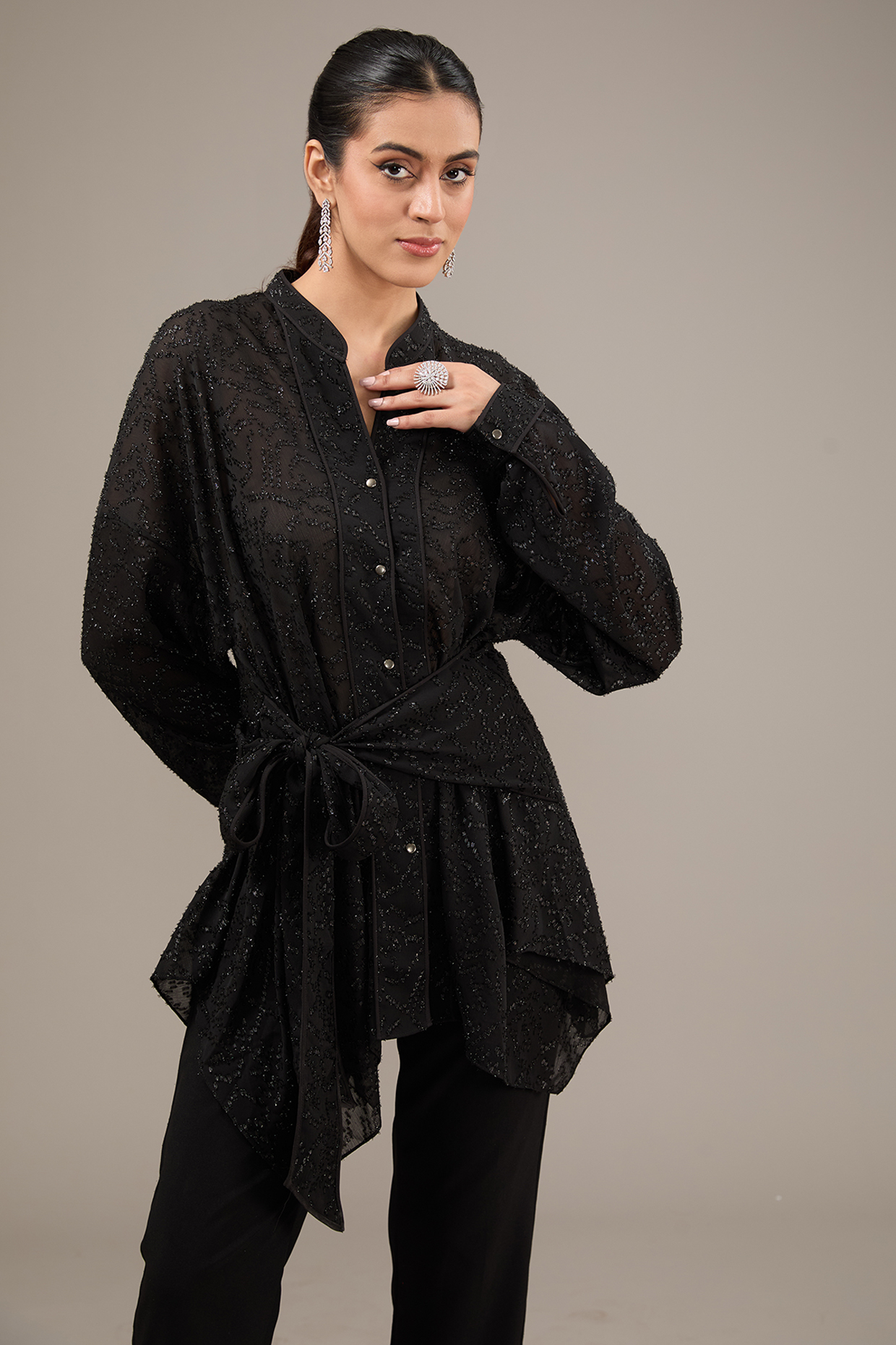 Black Georgette Draped Top by Rohit Gandhi & Rahul Khanna at Pernia's Pop Up Shop