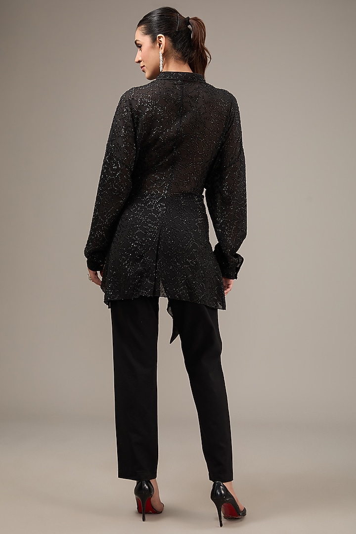 Black Georgette Draped Top by Rohit Gandhi & Rahul Khanna at Pernia's Pop Up Shop