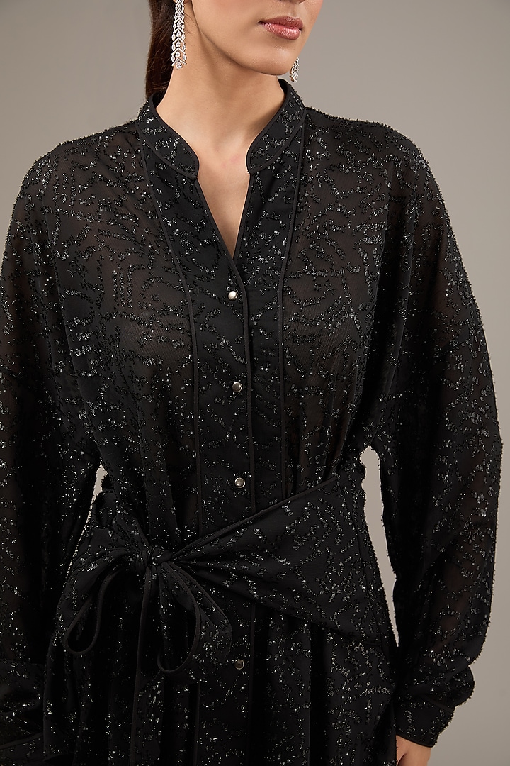 Black Georgette Draped Top by Rohit Gandhi & Rahul Khanna at Pernia's Pop Up Shop