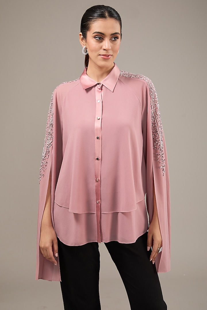 Pink Poly Georgette Sequins Embellished Top by Rohit Gandhi & Rahul Khanna