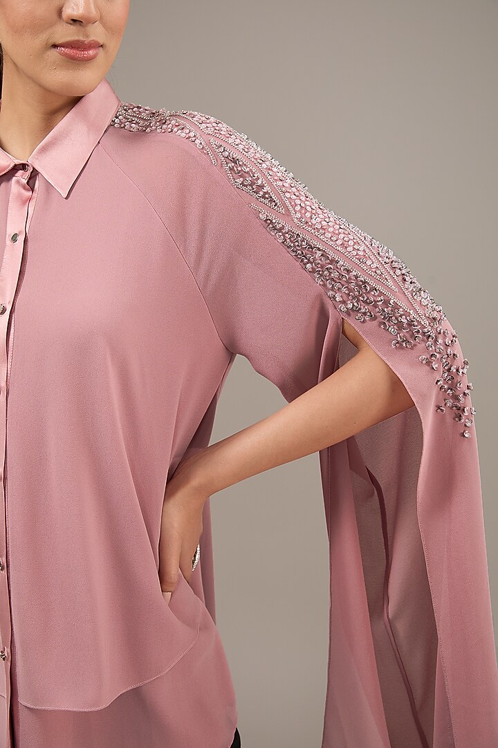 Pink Poly Georgette Sequins Embellished Top by Rohit Gandhi & Rahul Khanna at Pernia's Pop Up Shop