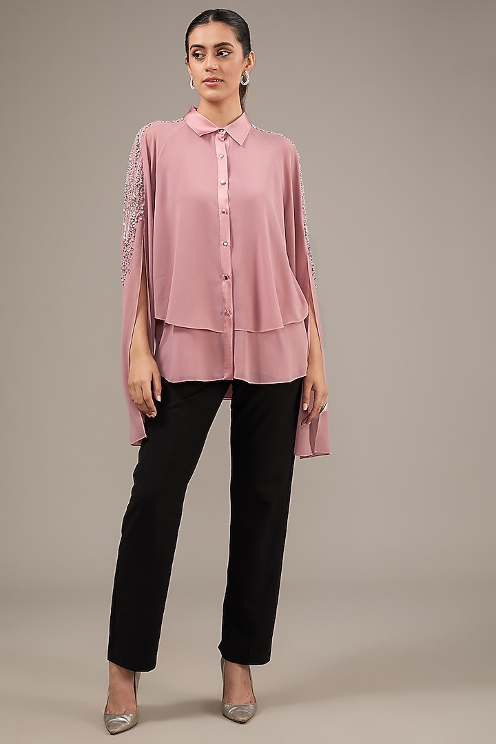 Pink Poly Georgette Sequins Embellished Top by Rohit Gandhi & Rahul Khanna at Pernia's Pop Up Shop