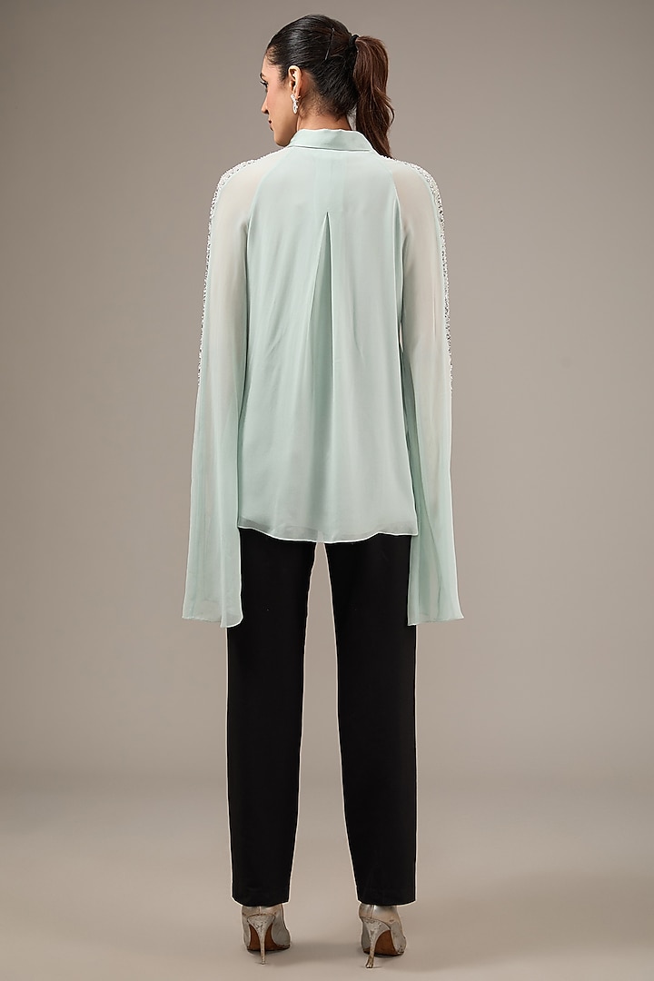 Aqua Poly Georgette Sequins Embellished Top by Rohit Gandhi & Rahul Khanna at Pernia's Pop Up Shop