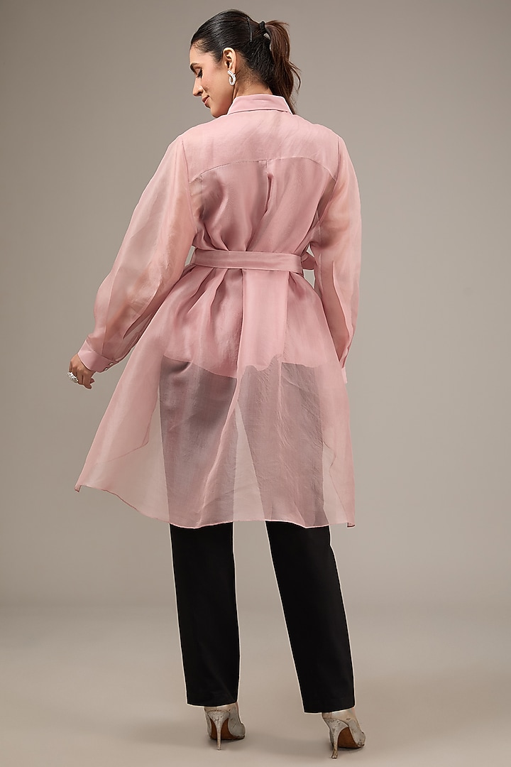 Mauve Organza Applique Embroidered Asymmetric Top by Rohit Gandhi & Rahul Khanna at Pernia's Pop Up Shop