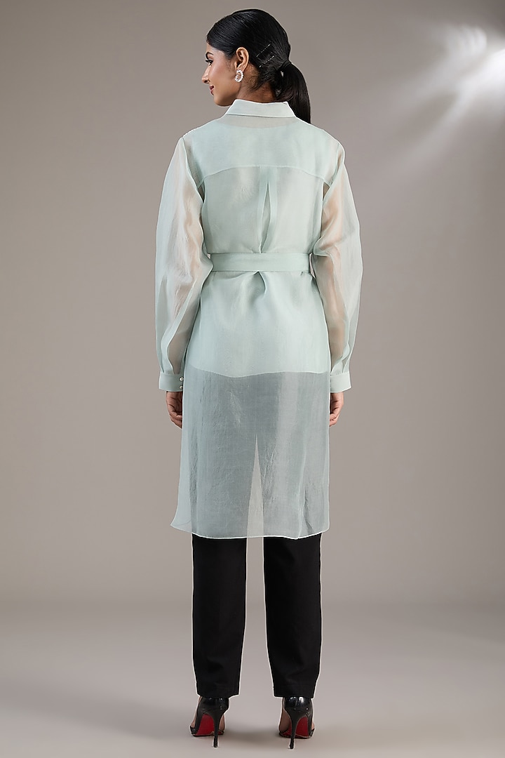 Aqua Blue Organza Asymmetrical Top by Rohit Gandhi & Rahul Khanna at Pernia's Pop Up Shop