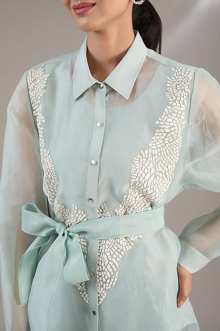 Aqua Blue Organza Asymmetrical Top by Rohit Gandhi & Rahul Khanna at Pernia's Pop Up Shop