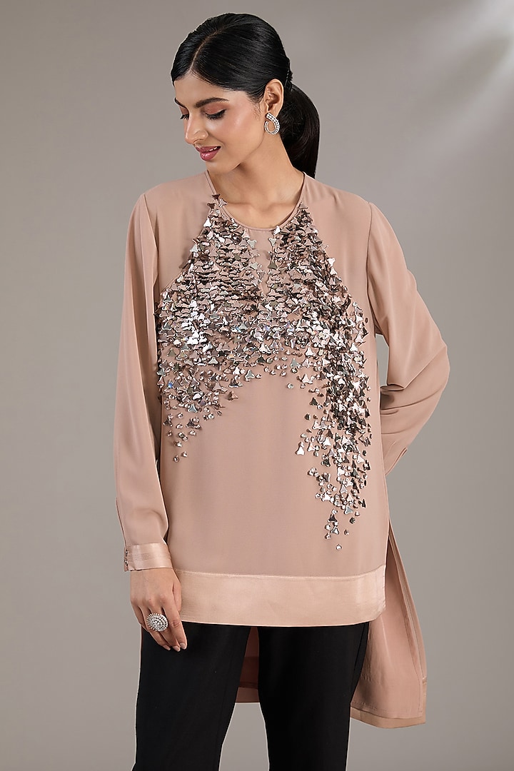 Gold Stone Georgette Sequins Embellished Top by Rohit Gandhi & Rahul Khanna