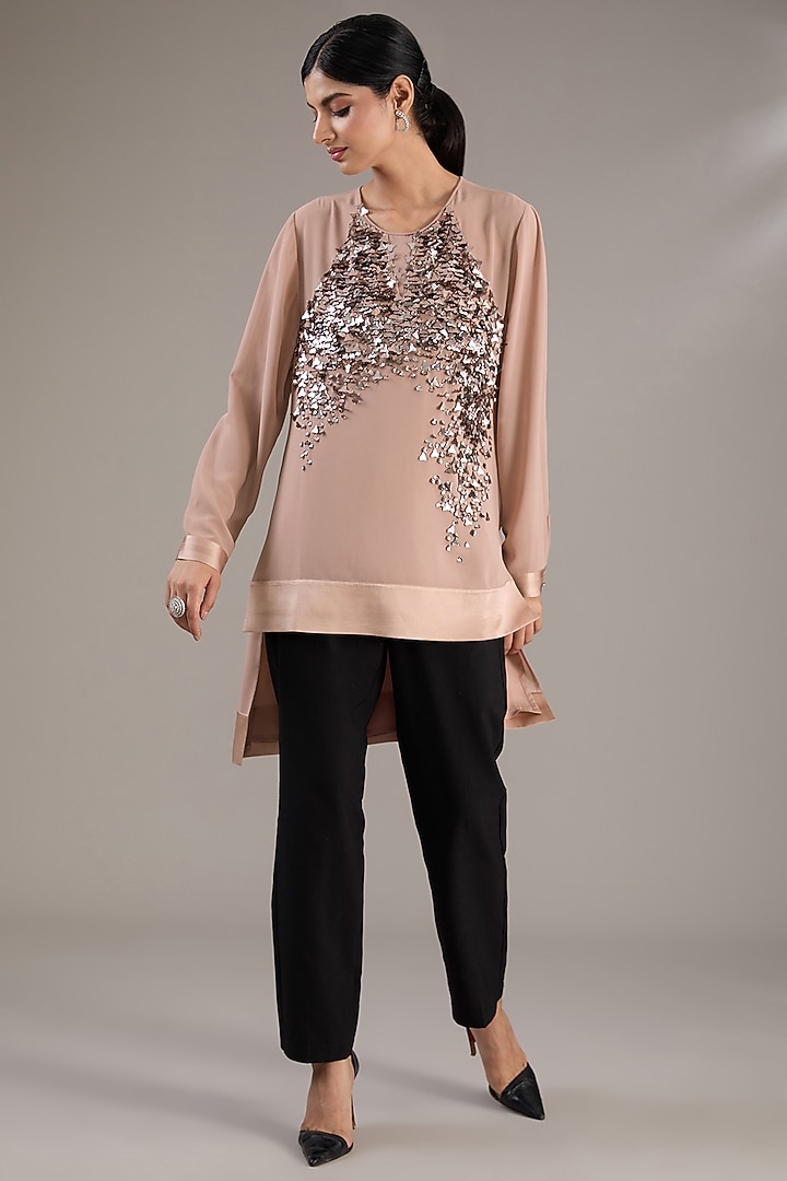 Gold Stone Georgette Sequins Embellished Top by Rohit Gandhi & Rahul Khanna at Pernia's Pop Up Shop