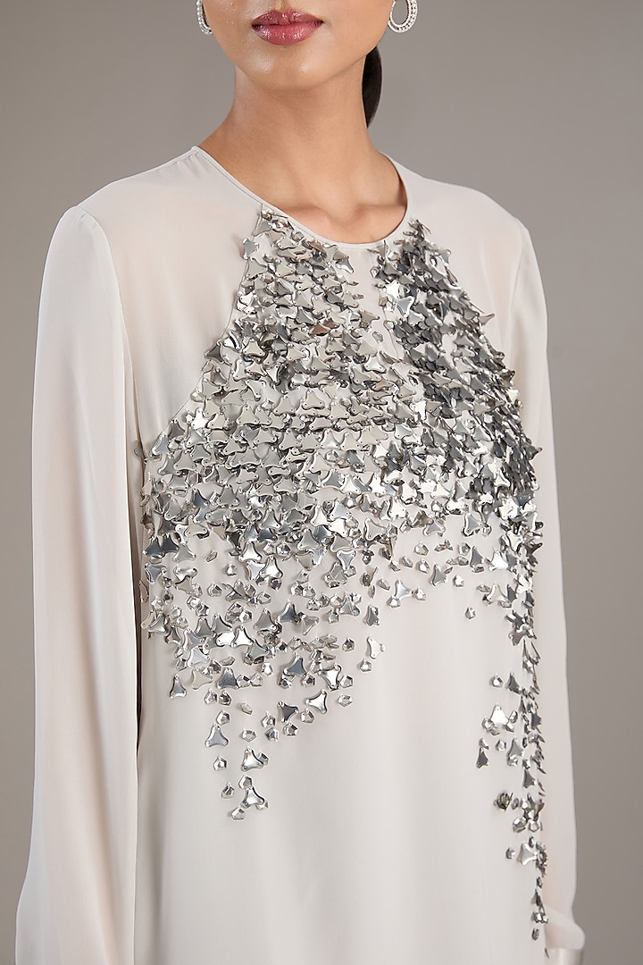 Silver-White Georgette Sequins Embellished Top by Rohit Gandhi & Rahul Khanna at Pernia's Pop Up Shop