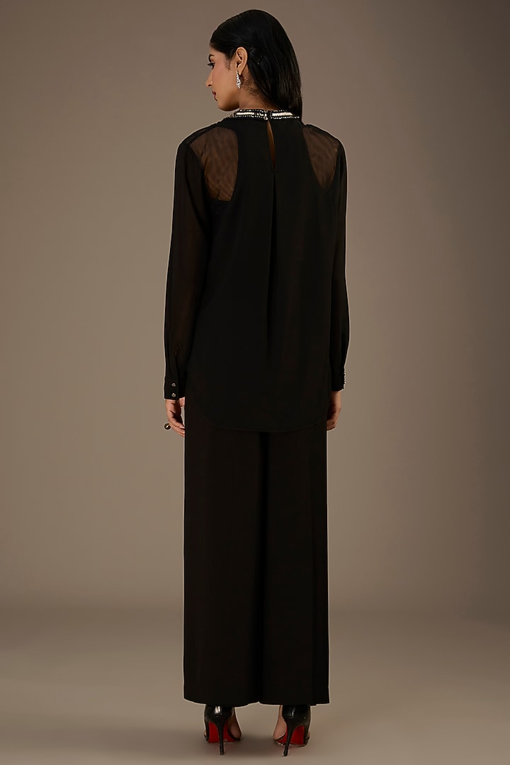 Black Georgette Applique Embroidered Top by Rohit Gandhi & Rahul Khanna at Pernia's Pop Up Shop