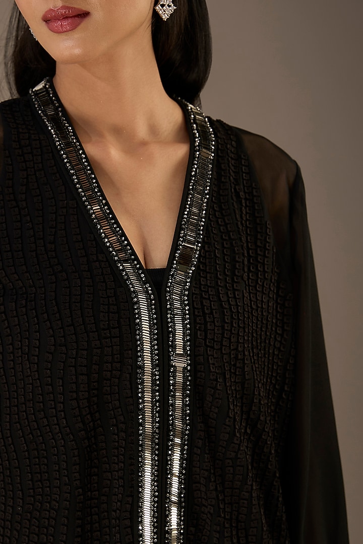 Black Georgette Applique Embroidered Top by Rohit Gandhi & Rahul Khanna at Pernia's Pop Up Shop