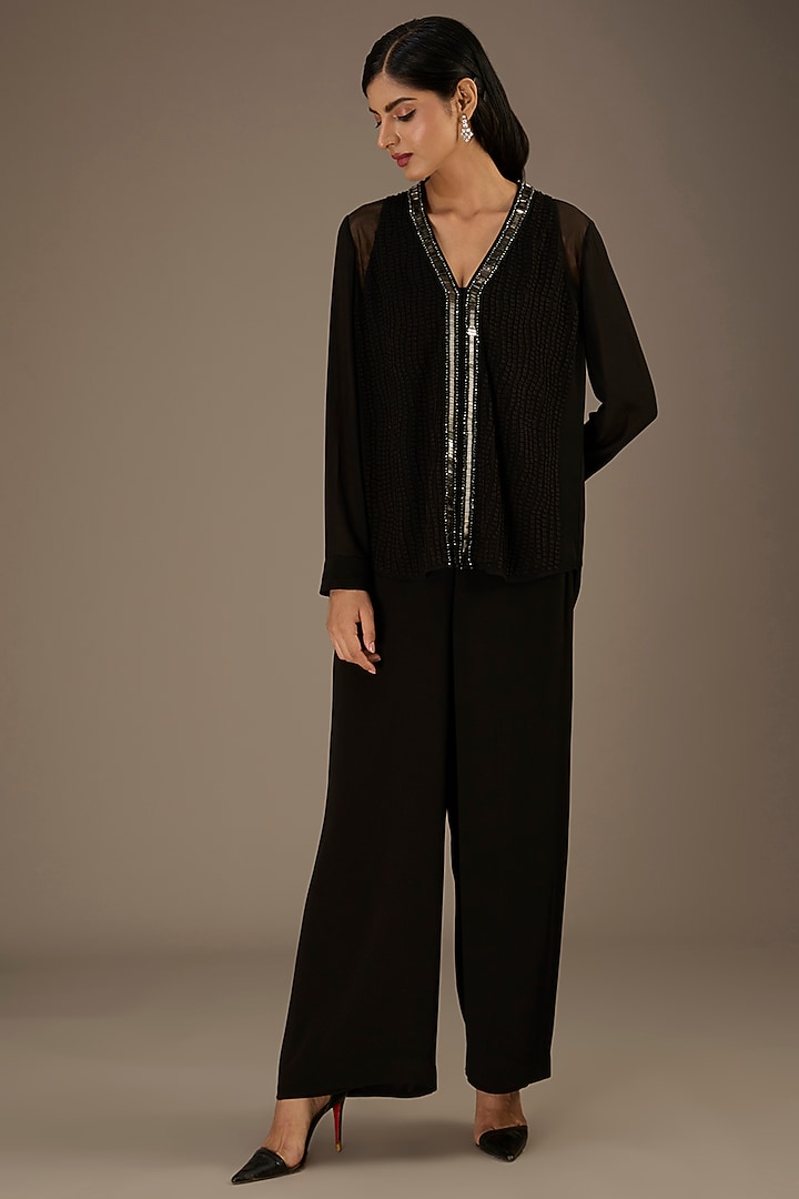 Black Georgette Applique Embroidered Top by Rohit Gandhi & Rahul Khanna at Pernia's Pop Up Shop