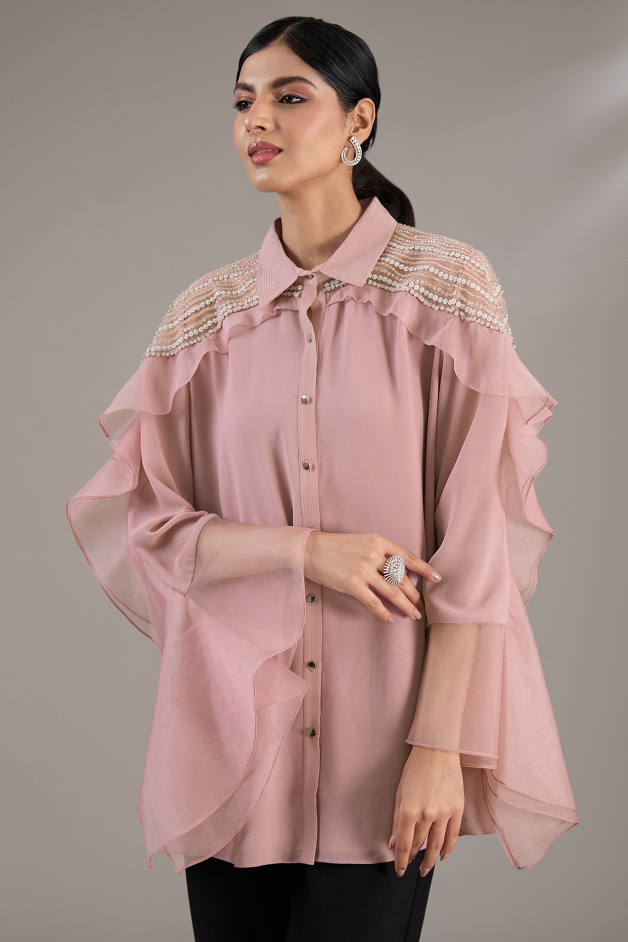 Pink Georgette Embellished Handcrafted Top by Rohit Gandhi & Rahul Khanna at Pernia's Pop Up Shop