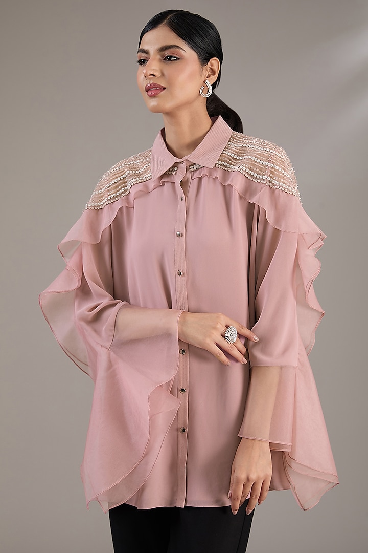 Pink Georgette Embellished Handcrafted Top by Rohit Gandhi & Rahul Khanna
