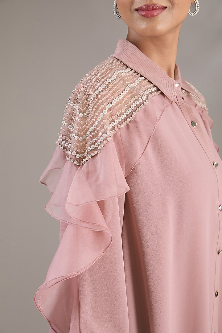 Pink Georgette Embellished Handcrafted Top by Rohit Gandhi & Rahul Khanna at Pernia's Pop Up Shop
