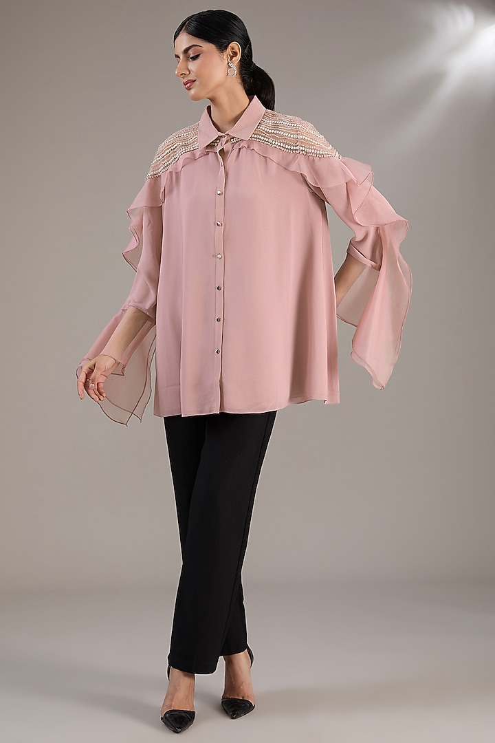 Pink Georgette Embellished Handcrafted Top by Rohit Gandhi & Rahul Khanna at Pernia's Pop Up Shop