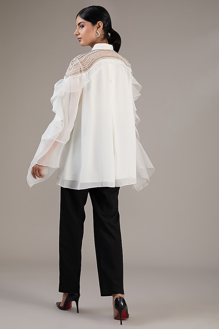 White Georgette Embellished Handcrafted Top by Rohit Gandhi & Rahul Khanna at Pernia's Pop Up Shop