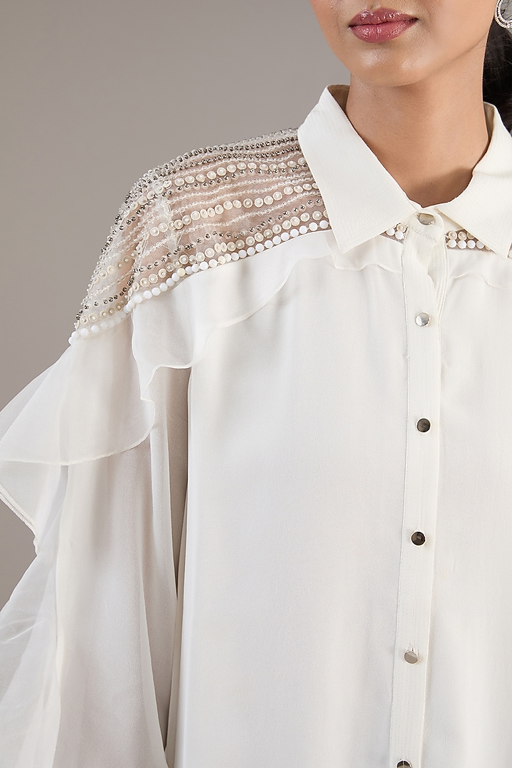 White Georgette Embellished Handcrafted Top by Rohit Gandhi & Rahul Khanna at Pernia's Pop Up Shop