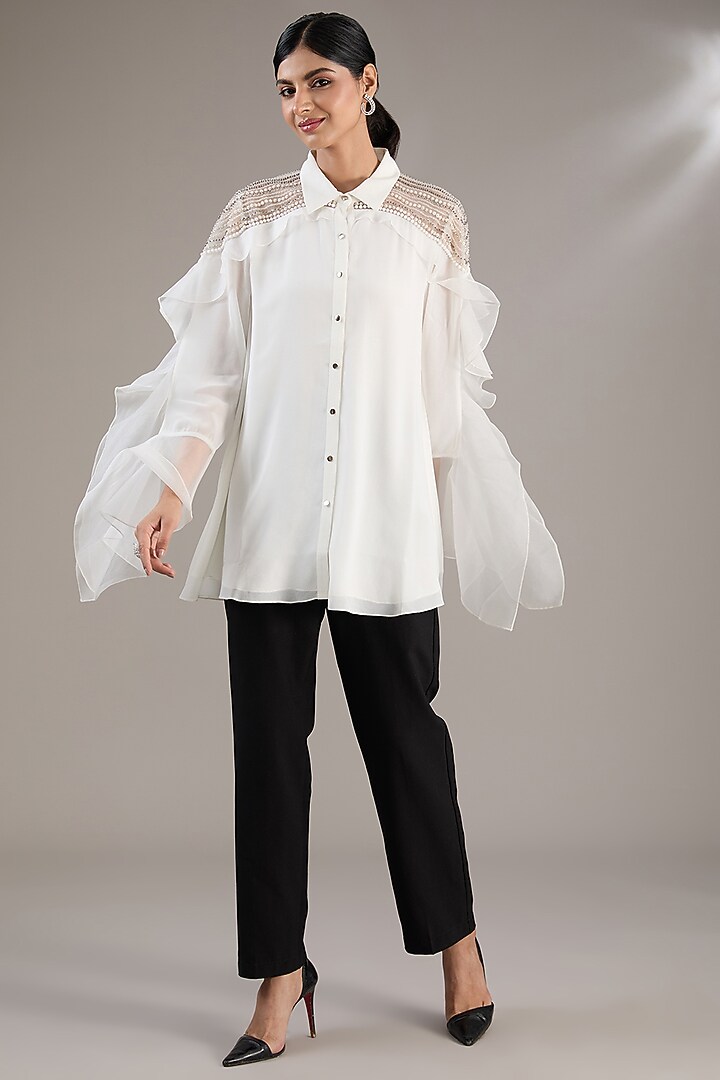 White Georgette Embellished Handcrafted Top by Rohit Gandhi & Rahul Khanna at Pernia's Pop Up Shop