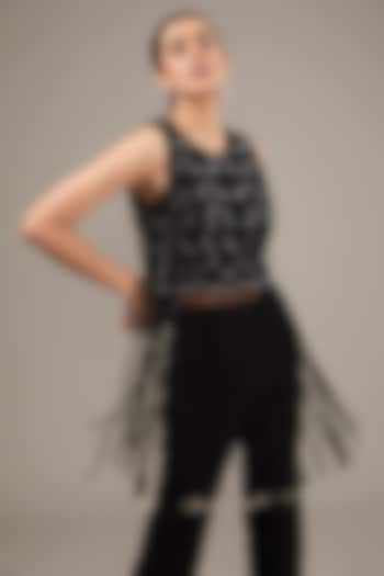 Black Crepe Crystal Fringe Top by Rohit Gandhi & Rahul Khanna at Pernia's Pop Up Shop