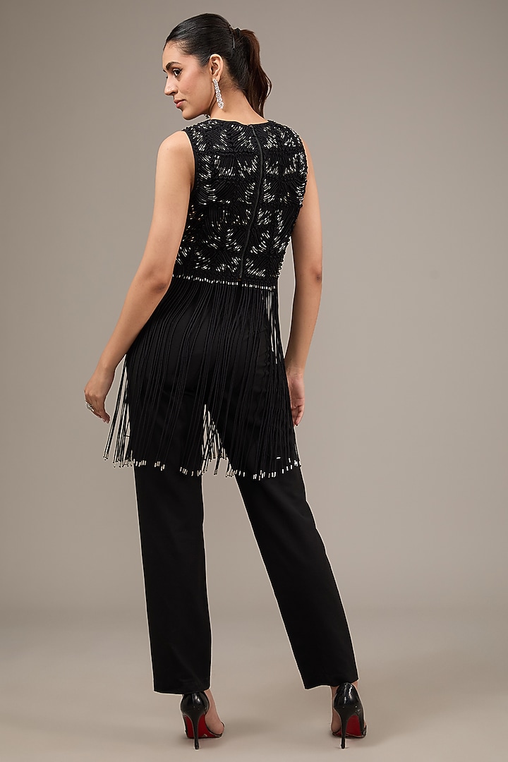 Black Crepe Crystal Fringe Top by Rohit Gandhi & Rahul Khanna at Pernia's Pop Up Shop
