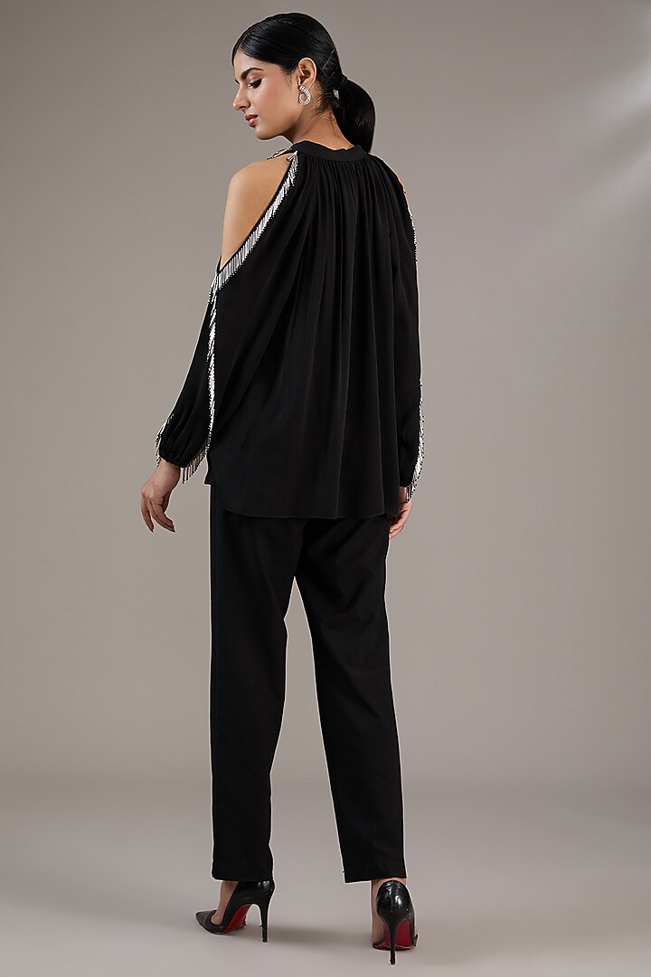 Black Polyester Crepe Handcrafted Top by Rohit Gandhi & Rahul Khanna at Pernia's Pop Up Shop