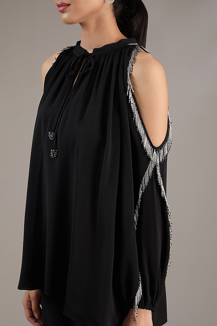 Black Polyester Crepe Handcrafted Top by Rohit Gandhi & Rahul Khanna at Pernia's Pop Up Shop