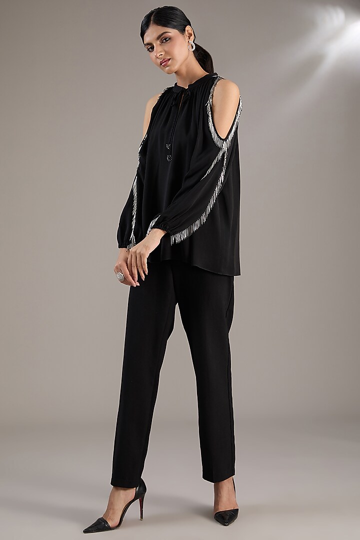 Black Polyester Crepe Handcrafted Top by Rohit Gandhi & Rahul Khanna at Pernia's Pop Up Shop