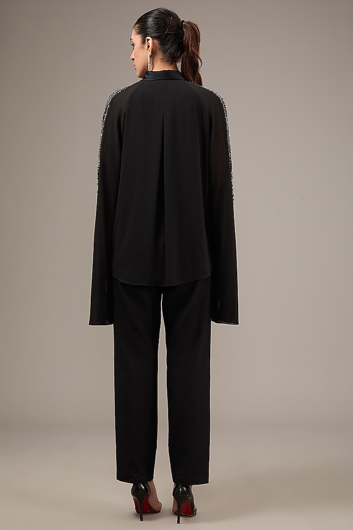 Black Poly Georgette Sequins Embellished Top by Rohit Gandhi & Rahul Khanna at Pernia's Pop Up Shop