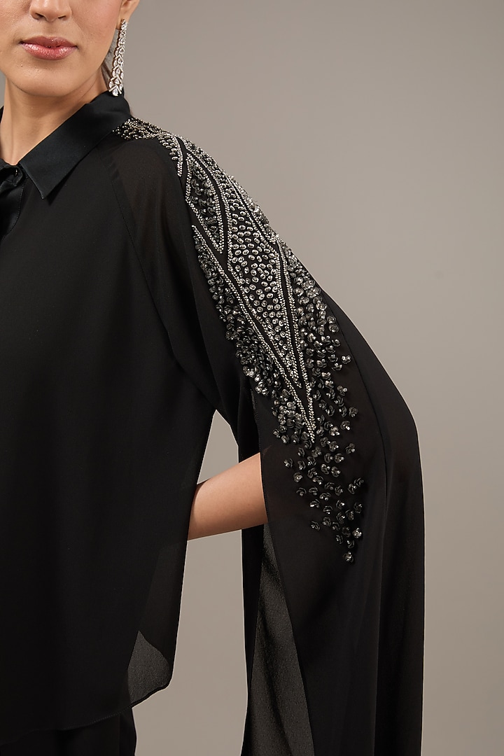 Black Poly Georgette Sequins Embellished Top by Rohit Gandhi & Rahul Khanna at Pernia's Pop Up Shop