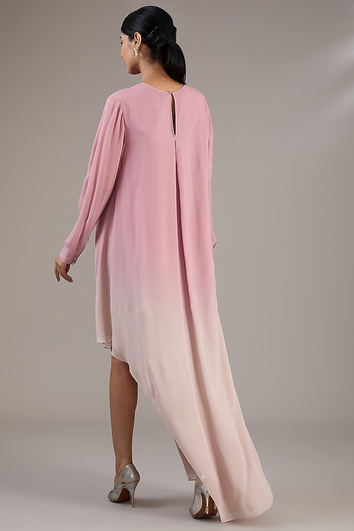 Rose Pink & Beige Ombre Crepe Polyester Long Top by Rohit Gandhi & Rahul Khanna at Pernia's Pop Up Shop