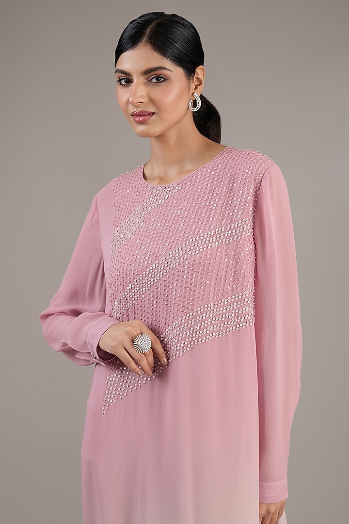 Rose Pink & Beige Ombre Crepe Polyester Long Top by Rohit Gandhi & Rahul Khanna at Pernia's Pop Up Shop