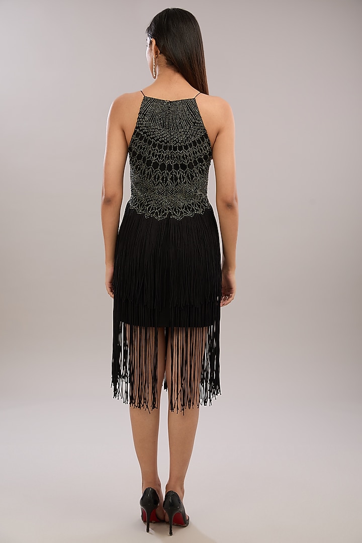 Black Crepe Metallic Embroidered Halter Top by Rohit Gandhi & Rahul Khanna at Pernia's Pop Up Shop