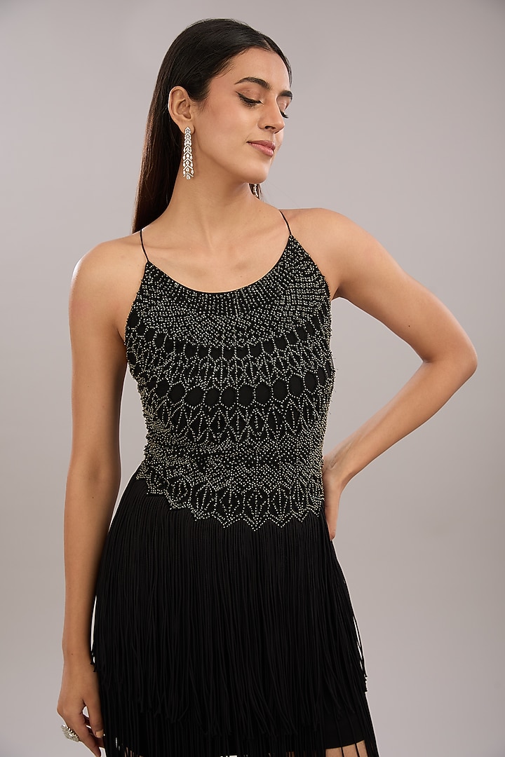Black Crepe Metallic Embroidered Halter Top by Rohit Gandhi & Rahul Khanna at Pernia's Pop Up Shop