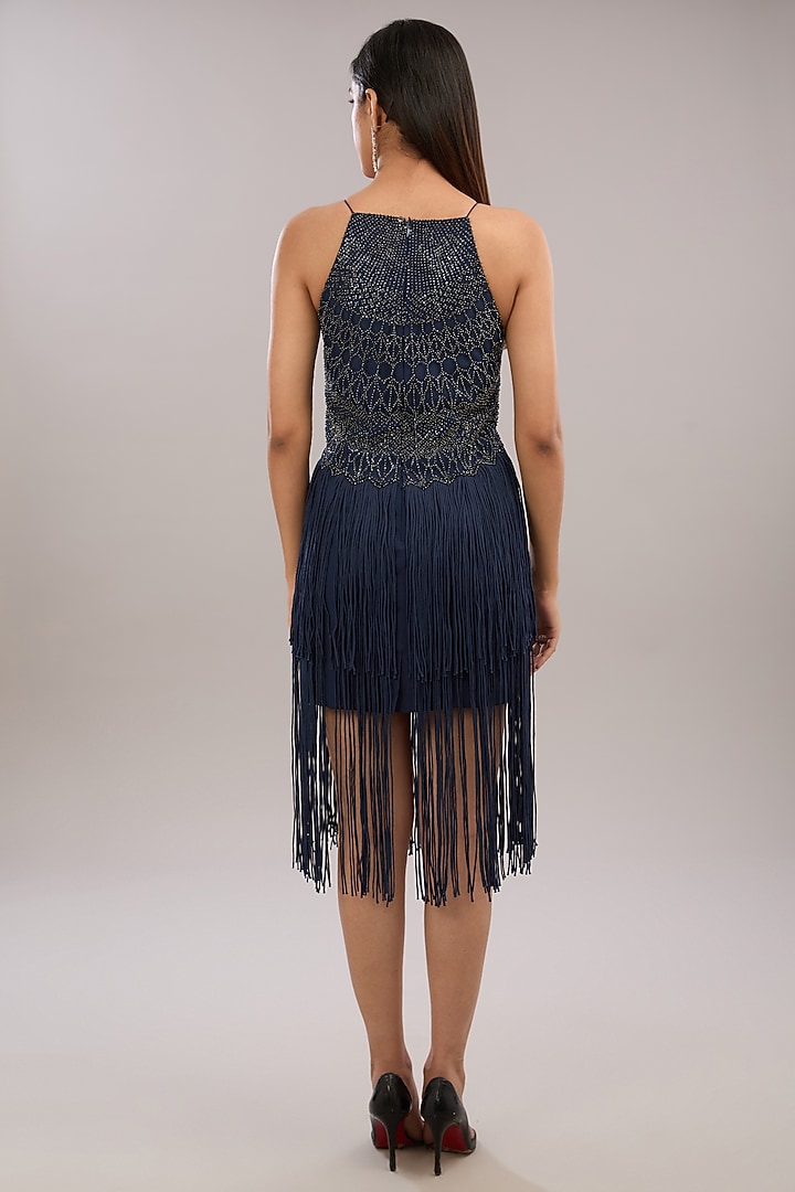 Navy Crepe Metallic Embroidered Halter Top by Rohit Gandhi & Rahul Khanna at Pernia's Pop Up Shop