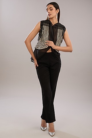 Black Poly Organza Embroidered Layered Top by Rohit Gandhi & Rahul Khanna