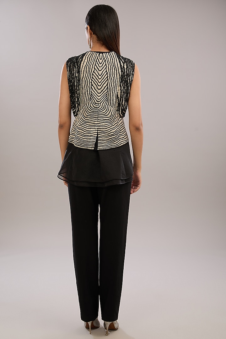 Black Poly Organza Embroidered Layered Top by Rohit Gandhi & Rahul Khanna at Pernia's Pop Up Shop